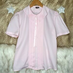 Vintage Rio Pink Short Sleeve Collared Blouse